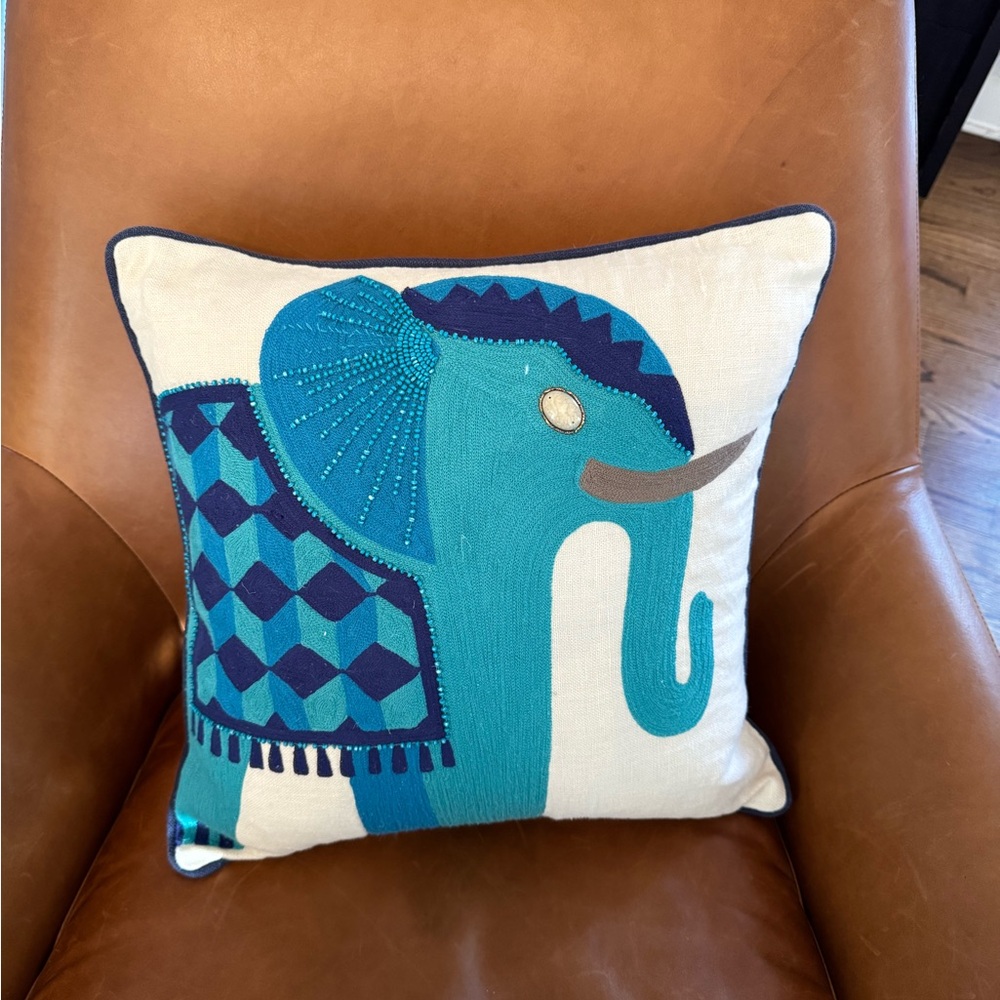 Jonathan Adler Jaipur Elephant Hand Beaded Linen Pillow Case